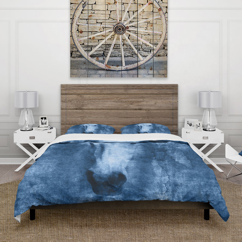 Farmhouse Horse - Ensemble de housse de couette animaux - Microfibre de polyester, bleu
