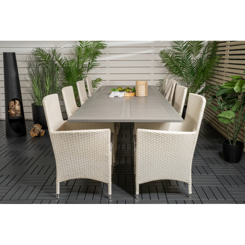 Jayesh 8 - Person Teak Patio Dining Set with Extendable Rectangular Table, White