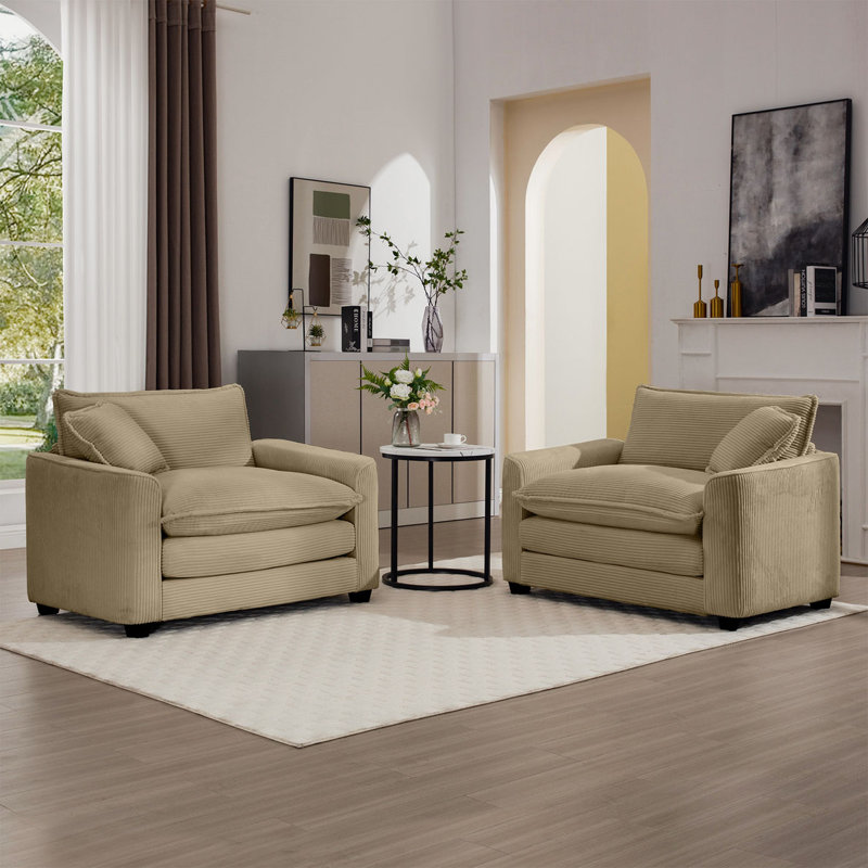 Fauteuil en velours côtelé 2 pièces, Brun clair