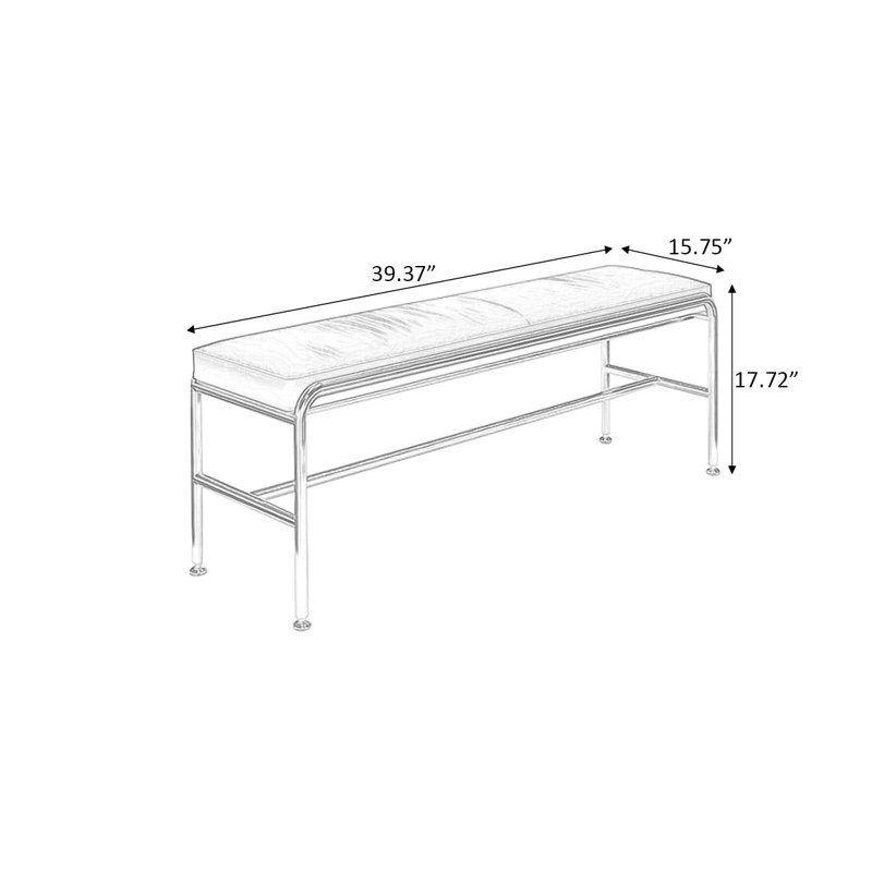 Banc rembourré blanc, H 17,72 po x L 39,37 po x P 15,75 po, Blanc