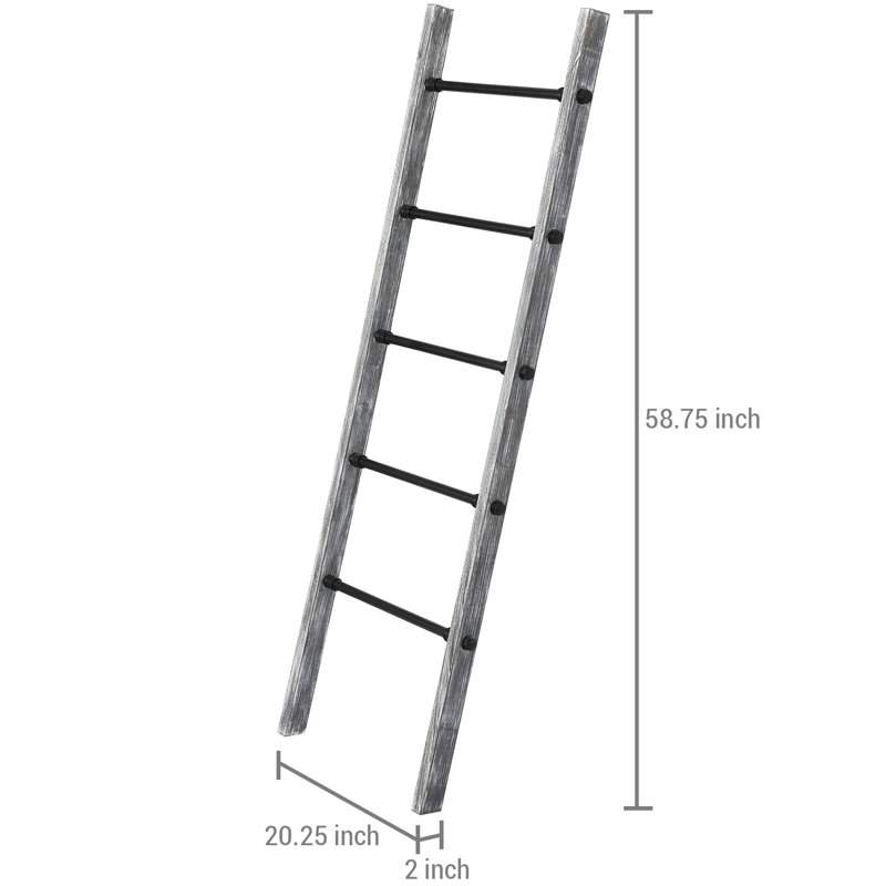 Wall-Leaning 5 ft Blanket Ladder, White/Grey