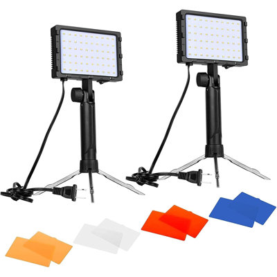 60 LED Continuous Photography Lighting Kit With Adjustable Tripod Stand & Color Filters - 1400 Lumens, 5500K Daylight Balanced, 90+ CRI For Studio, Video Recording, Product Photography