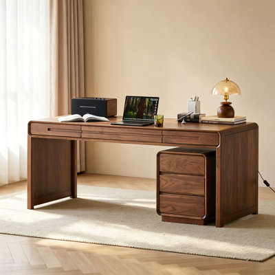 Bureau rectangulaire rétro en bois massif brun noyer