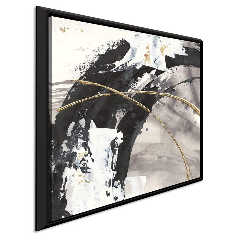 «Gilded Arcs II», reproduction de peinture acrylique, H 31,5 po x l 31,5 po x P 2 po, Cadre flottant noir