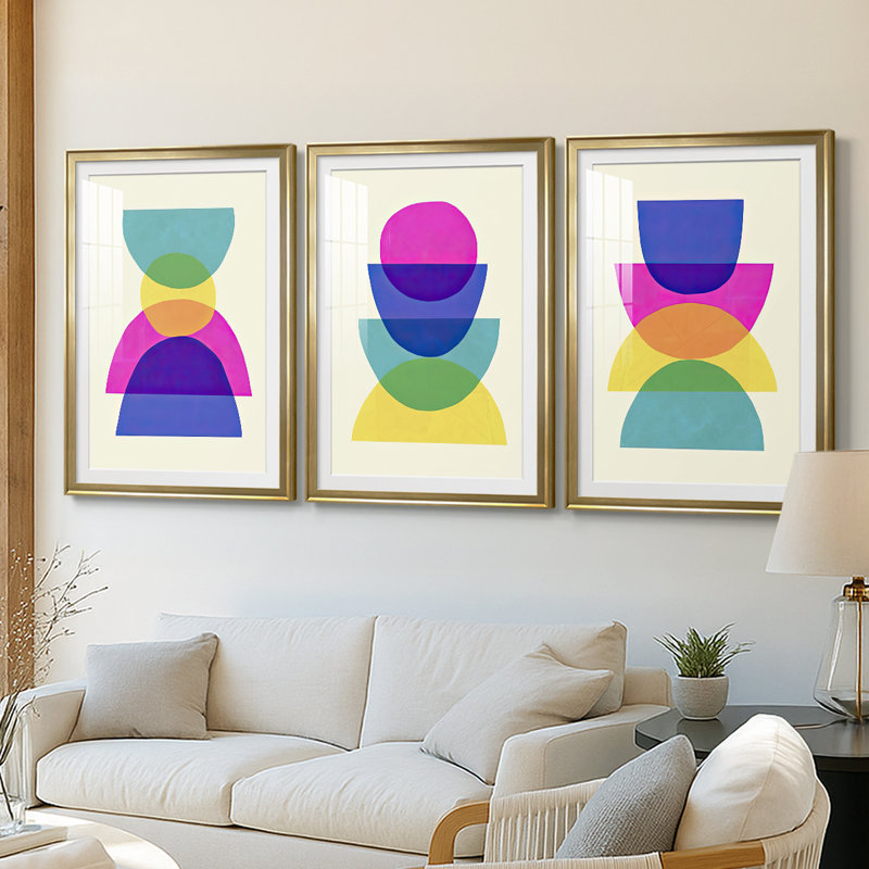 Bright Stack I - Impression personnalisée de qualité supérieure avec cadre mat - 3 pièces, H 30 po x l 63 po, Doré