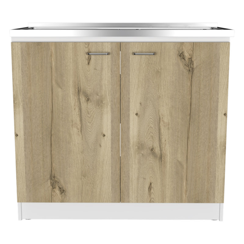 Rectangle 2-Door Utility Sink And Cabinet, White/Beige