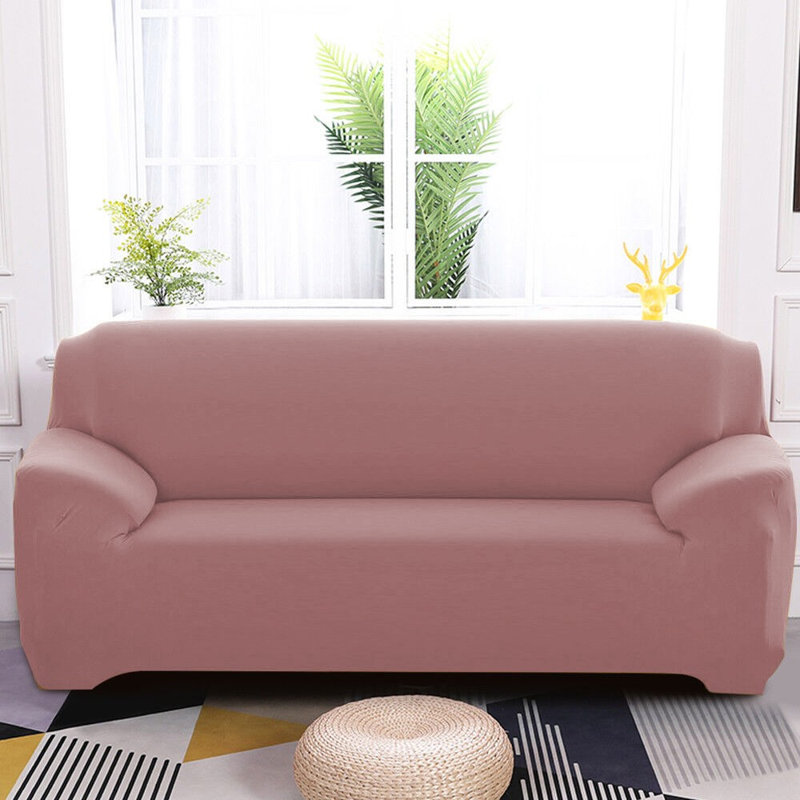 Housse pour canapé extensible 3 places, Mélange de polyester à fleurs roses, H 45 po x l 118 po x P 30 po