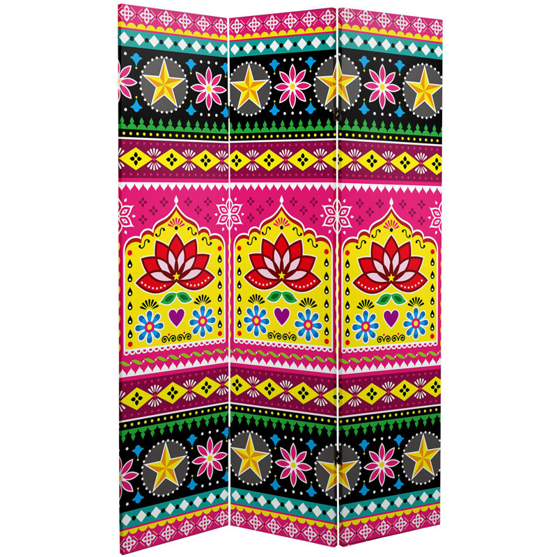 6 Ft. Tall Double Sided Neon Lotus Canvas Room Divider