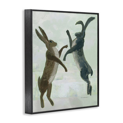 Rustic Boxing Hares Framed Giclee, design by Kay Widdowson