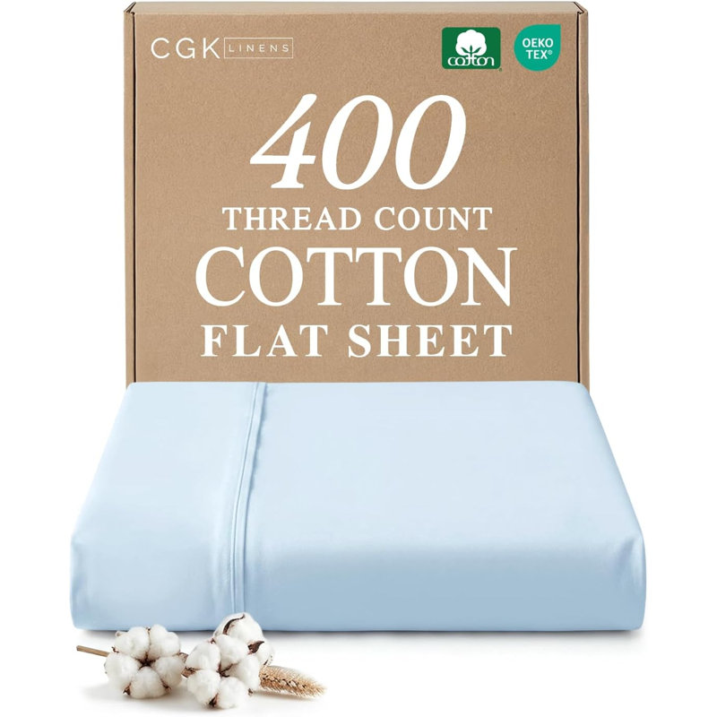 400 Thread Count Cotton Flat Sheet – Cooling, Breathable & Soft Top Sheet, California King , Light Blue
