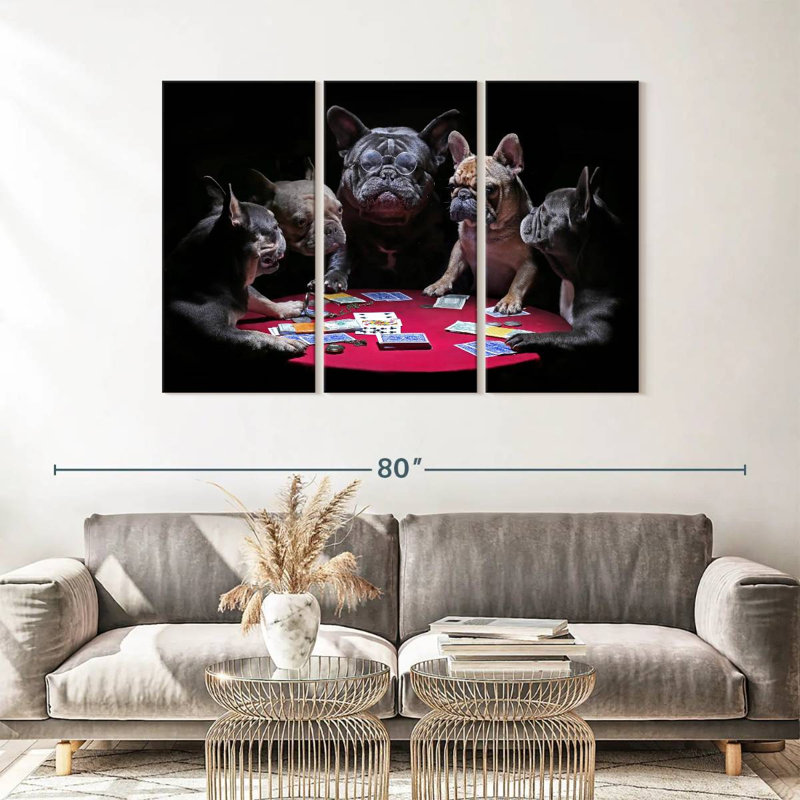 Dogs Play Poker 3 pièces, H 36 po x l 57 po x P 1,25 po