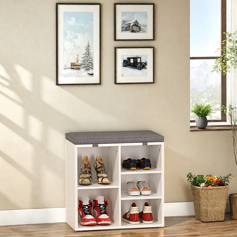 Entryway  Shoe Bench With Storage And Padded Seat, White