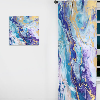 Turquoise et mauve liquide Art V - Rideau moderne - Velours obscurcissant - 1 panneau