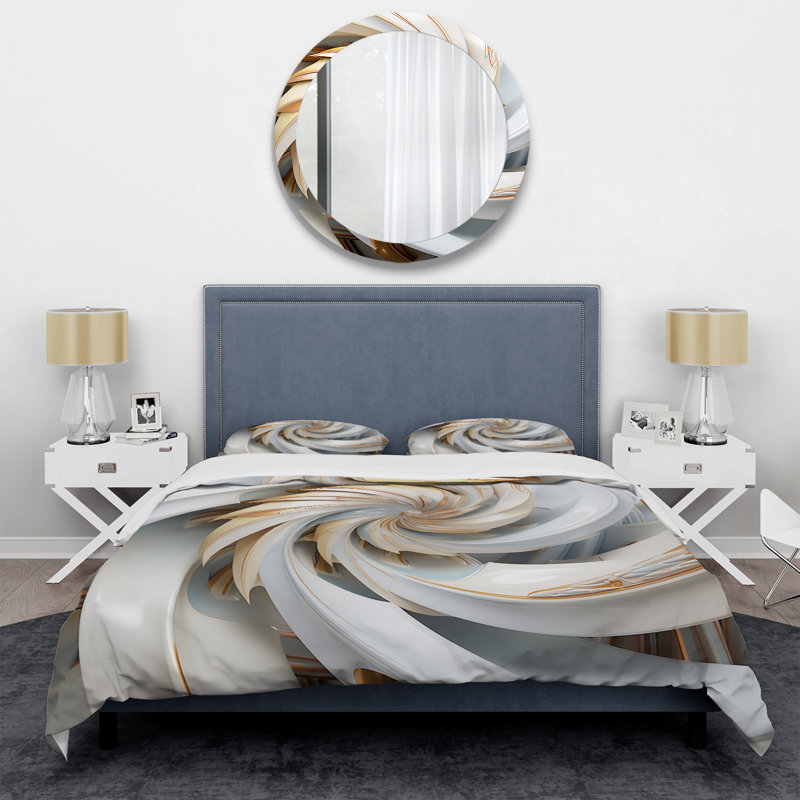 Ensemble de housse de couette abstraite Whirling tandis que glamour en or et blanc - polyester microfibre
