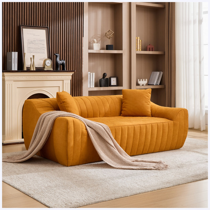 Causeuse avec coussins décoratifs en similicuir pour le salon, les appartements et les petits espaces, Orange Faux Leather