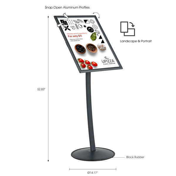 M&t Displays Metal Eco Info Board, Black 18x24 Inches Slide-In Poster Sign Holder 1 Tier Double Sided Floor Standing Pedestal Advertising Display