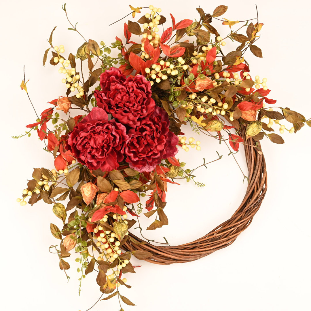 Berry Peony 24" Fall Wreath for Front Door Primrue Wreath