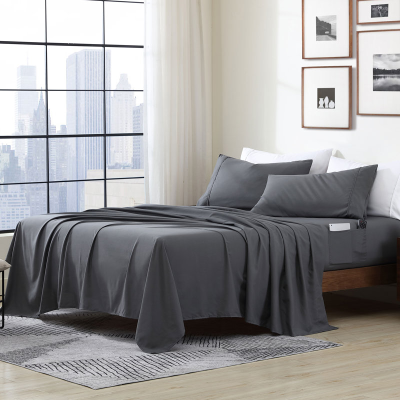 Ensemble de draps 4 pièces Swift Home Smart, Gris, Ensemble de draps pour très grand lit