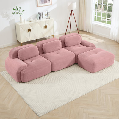 L-shaped Modular Sofa No Assembly Ergonomic Design Pet-friendly Luxurycorduroy Fabric Fabric Extra-wide Curved Armrests 32d High-resilience Sponge For Living Rooms Bedroom