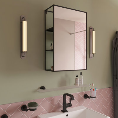 60 x 40cm Rectangular Mirror with Black Frame and Hidden Shelves