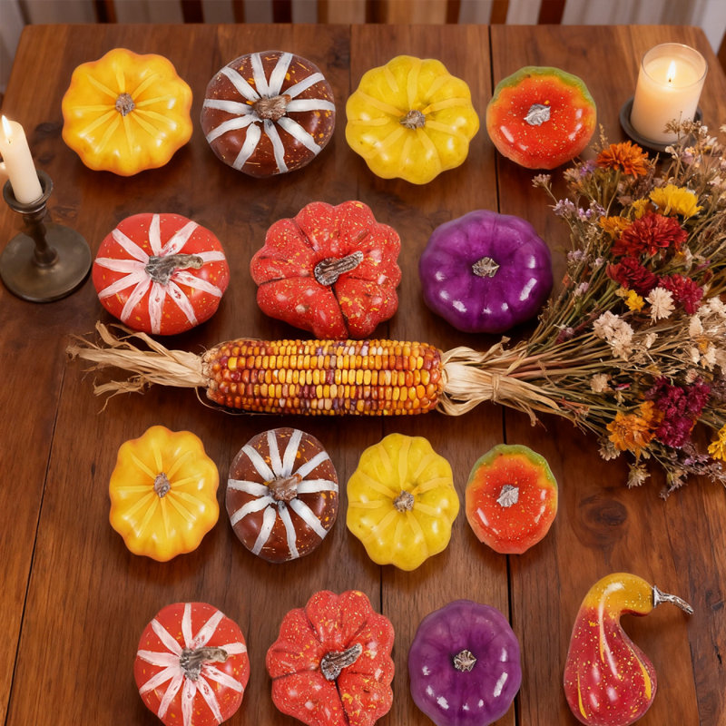 16 mini-citrouilles artificielles de 2,4 pouces, fausse petite récolte d'automne, citrouille, simulant un légume pour la fête de cuisine à domicile, décoration de l'Action de grâce (multicolore)