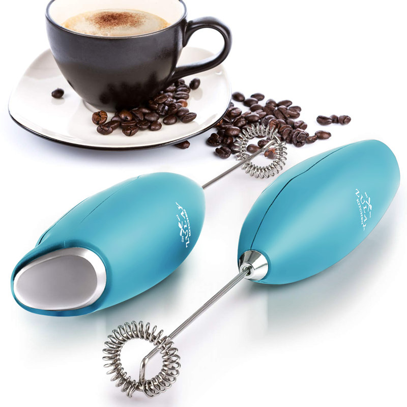 Zulay Kitchen Milk Frother with Stand Handheld Electric Whisk for Coffee Latte and Matcha Executive, Aqua Sky