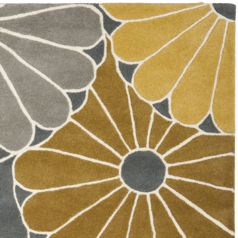 Carolette Hand Tufted Wool And Viscose Floral Rug, Square 6'