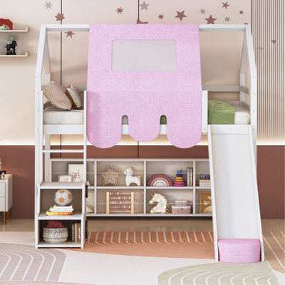 Cadre simple en forme de maison avec tente, blanc et rose