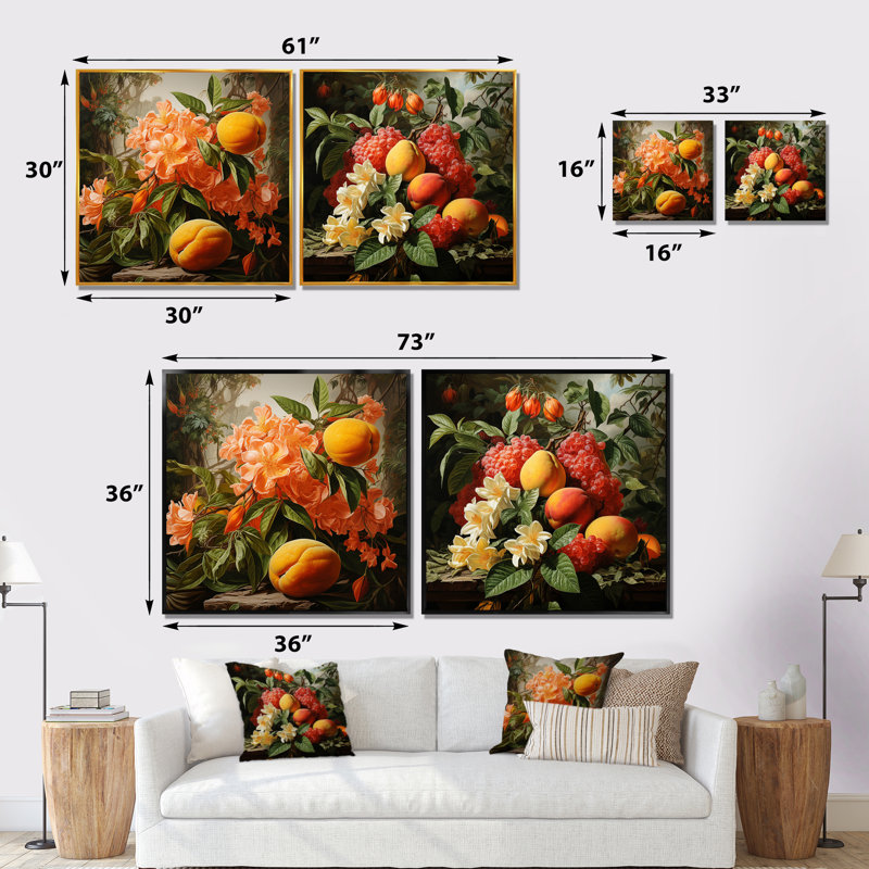 Peinture de la Renaissance d'un fruit de mangue I - fruits, ensemble de 2 reproductions d'art sur toile, Cadre flottant blanc