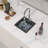15-inch Gunmetal Black Quartz Workstation Kitchen Sink Scratch-Resistant Single Bowl Compact Topmount Small Kitchen Sink with Cover