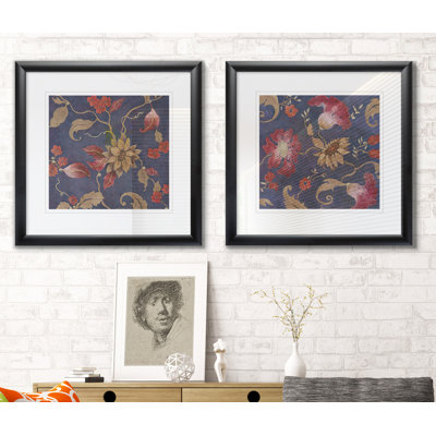 Indigo Jewel I - Matted and Framed Under Acrylic Glass, Set of 2, Large Living Room Wall Art