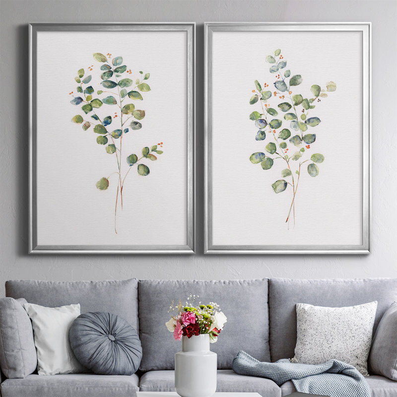 Eucalyptus I, toile encadrée de qualité supérieure - prête à être accrochée, Argent, H 30,5 po x l 45 po x P 1,25 po