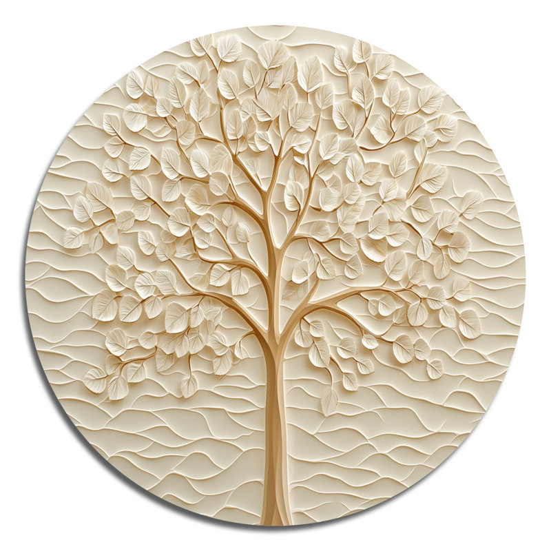 Golden Beech Tree - Modern Eclectic Round Wall Decor, Contemporary Wall Art Living Room Wall Art, 16" H x 16" W