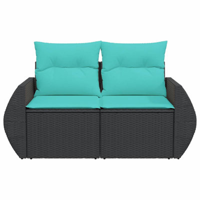 Ebern Designs Patio Sofa With Cushions 2-Seater Black Poly Rattan
