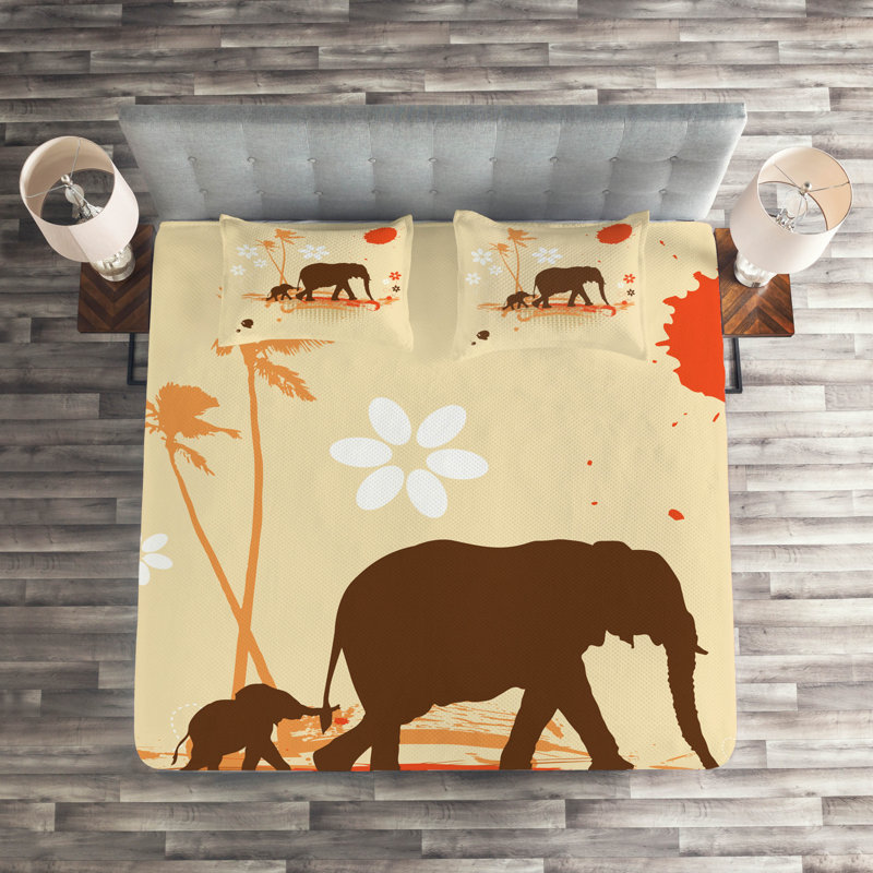 Elephant Eclectic Polyester Coverlet, King Bedspread + 2 Shams