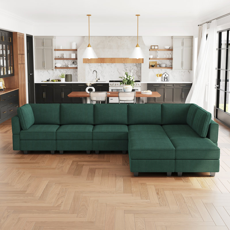 Corduroy Modular Freely Combined Sofa Bed Sleeper Variable Sectional Sofa Storage Couch, Green Corduroy