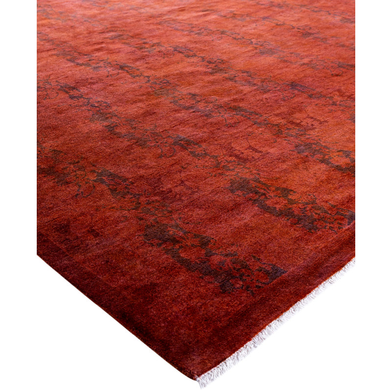 Overdyed Hand-Knotted Wool Modern-Contemporary Red Area Rug 12' 3" x 12' 9"