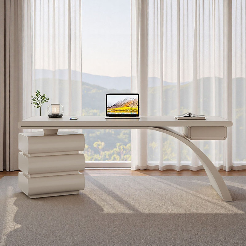 Bureau moderne crème avec travail spacieux, H 29,5 po x l 78,7 po x P 27,6 po
