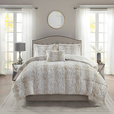 Édredon confortable en fausse fourrure double / grand - 4 pièces avec édredon, 2 taies décoratives et coussin décoratif, décoratif doux et chaud