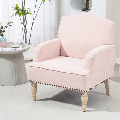 Fauteuil moderne avec housse en tissu rose et pieds en bois, pour la décoration du salon de la chambre, rembourré de couleur confortable, pieds rétro