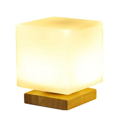 Abat-jour boule de verre avec lampe de chevet et charge USB avec base en bois à intensité variable pour le salon, la chambre à coucher et la décoration intérieure