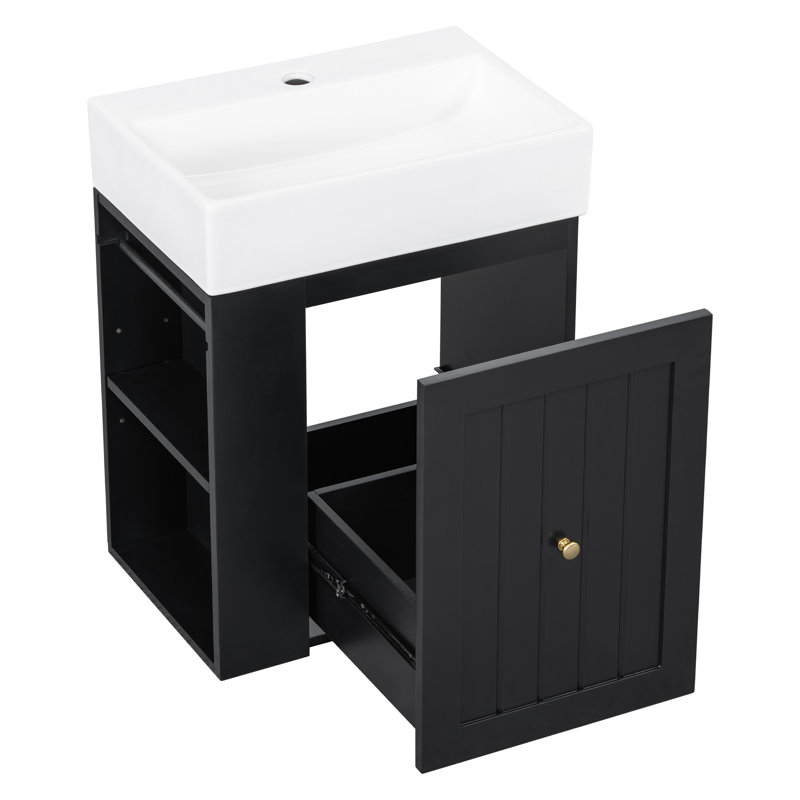 20-Inch Bathroom Vanity With Ceramic Sink, Black
