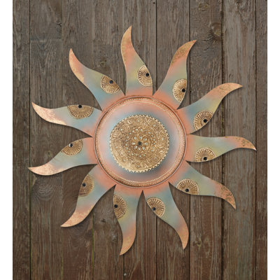 Décoration murale d'extérieur en métal 24 pouces avec finition multicolore résistante aux intempéries pour l'intérieur et l'extérieur - Heena Sun