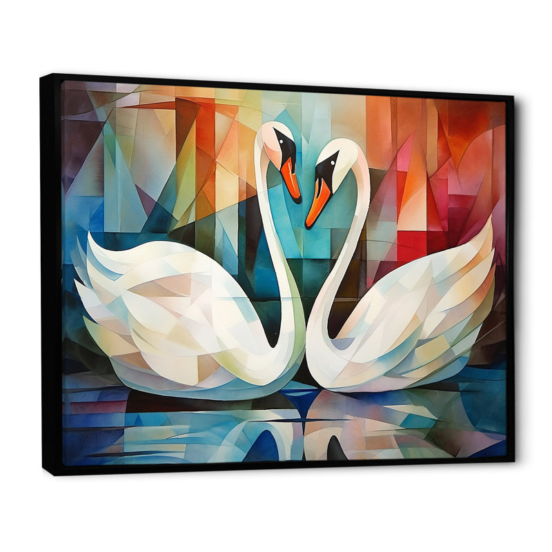 «Cubic Swan Sonata Melody II», reproduction sur toile, Cadre flottant noir, H 34 po x l 44 po x P 1,5 po