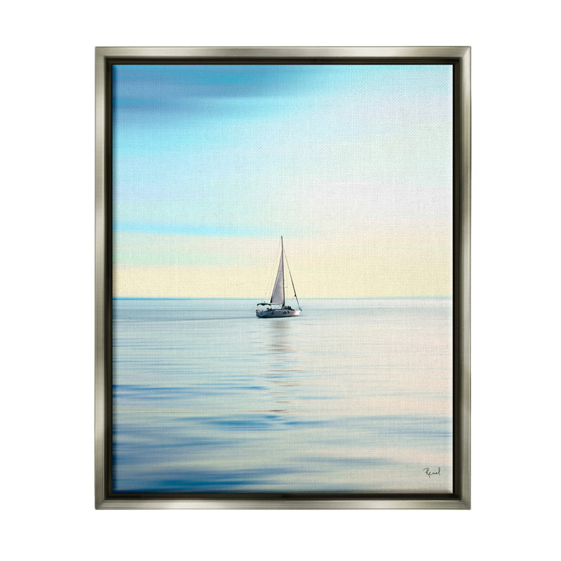 Voilier bleu ensoleillé, H 21 po x l 17 po x P 1,7 po, Cadre flottant gris lustré