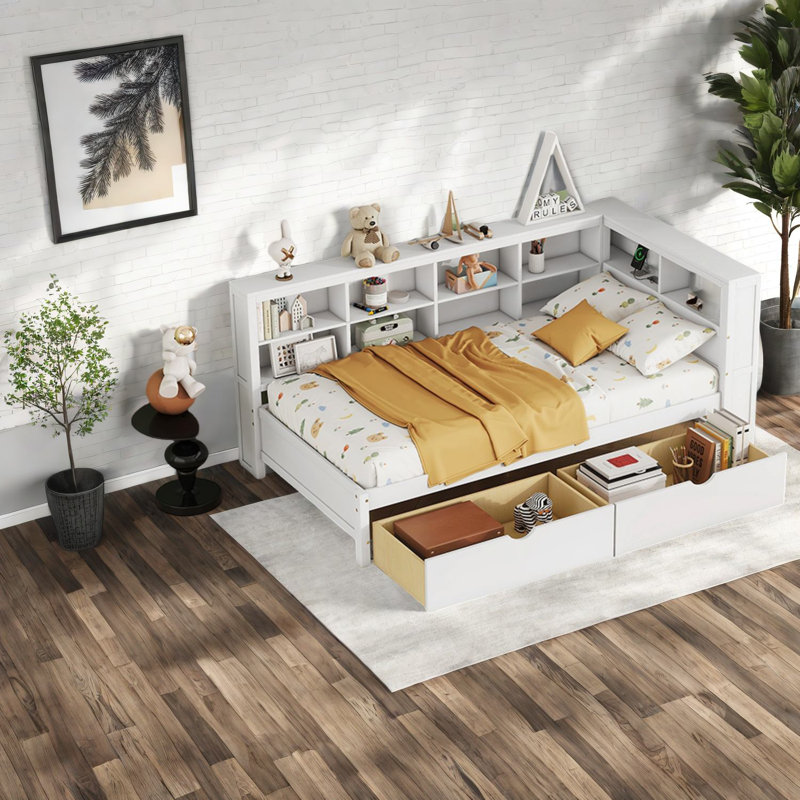 Lit de jour moderne en bois simple avec tiroirs de rangement et ports USB