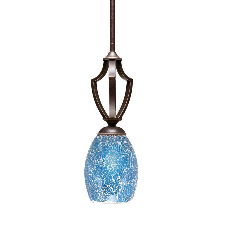Mini-luminaire suspendu avec tige en verre Zilo 5 po Zilo, Turquoise, Granit foncé