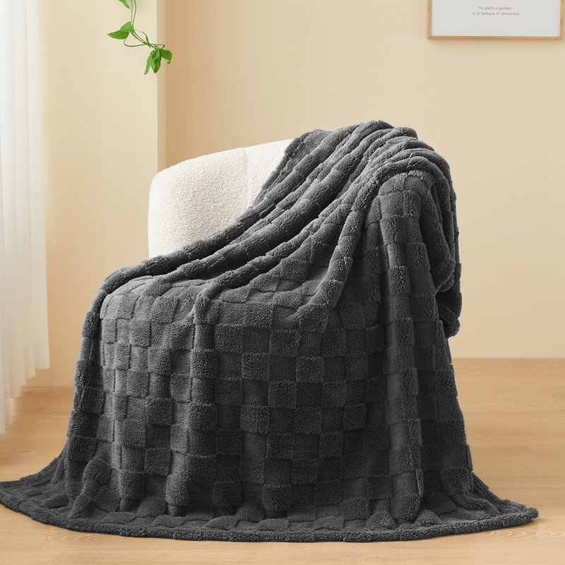 Couvre-lit léger à carreaux en flanelle soyeuse de qualité supérieure gris foncé de qualité supérieure de la collection NewCOSPLAY