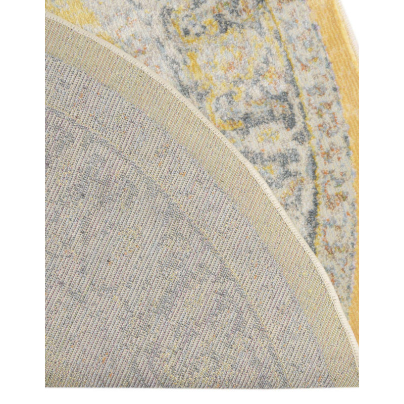 Tapis à motif oriental jaune / bleu / rose Folmar, Ovale 3 pi 3 po x 5 pi 3 po