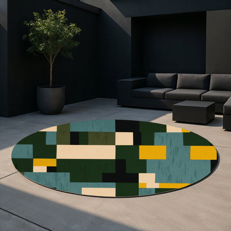 Colorful Coordinates Indoor And Outdoor Area Rug, Round 5'